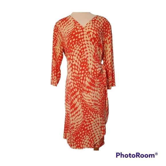 CATO Women's Wrap Dress Size 18/20W Orange/ Cream - Picture 12 of 12